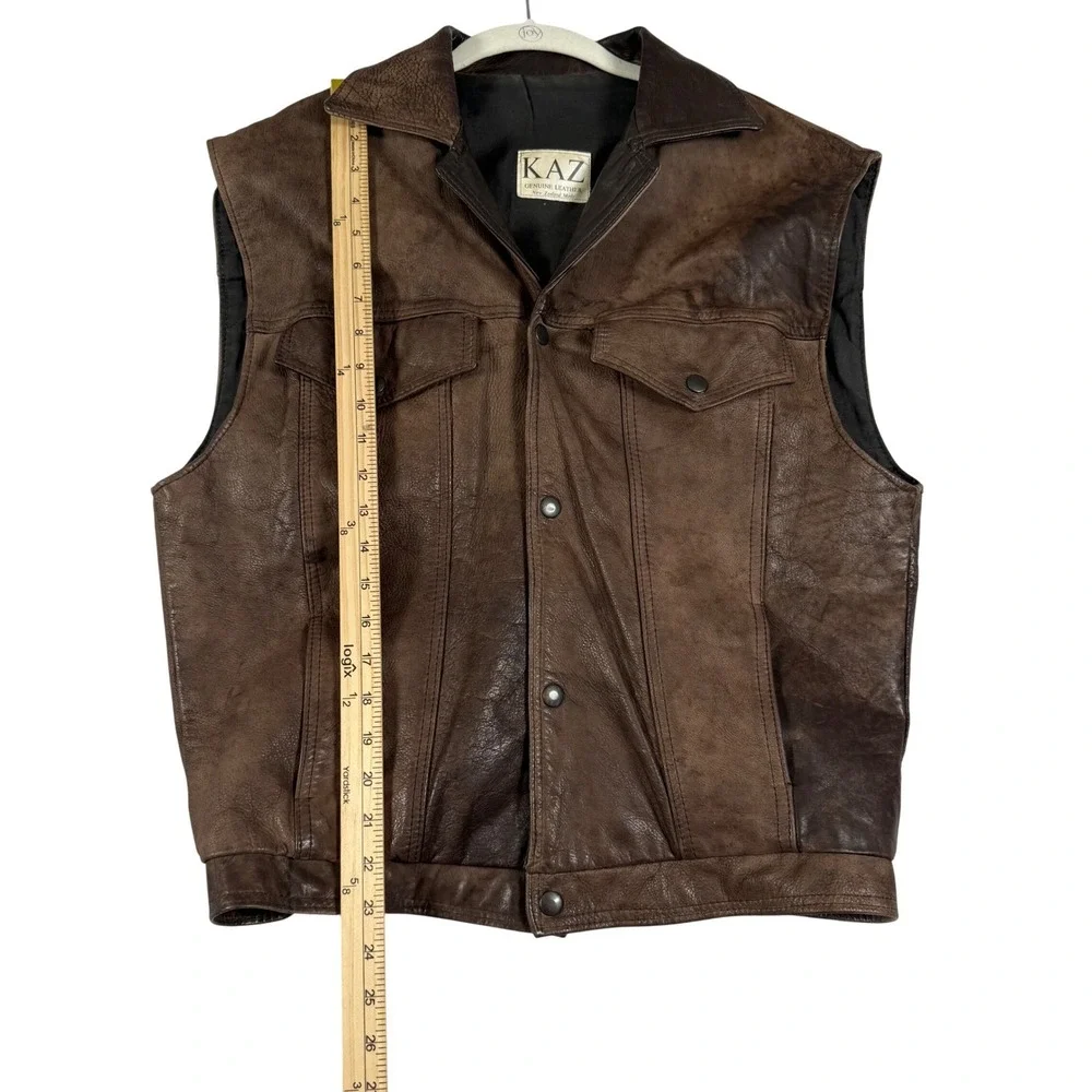 Vintage KAZ Mens Brown Genuine Leather Vest New Zealand Biker Trucker Western L